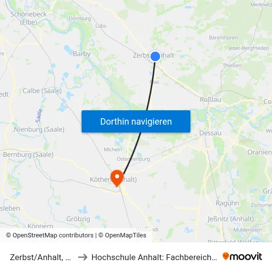 Zerbst/Anhalt, Francisceum to Hochschule Anhalt: Fachbereich Informatik & Sprachen map