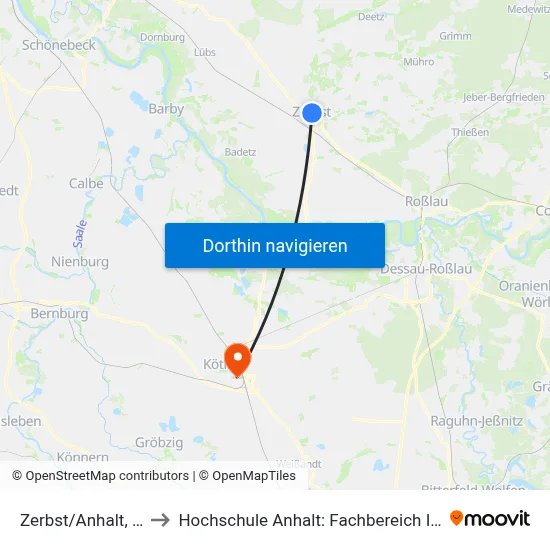 Zerbst/Anhalt, Schleibank to Hochschule Anhalt: Fachbereich Informatik & Sprachen map