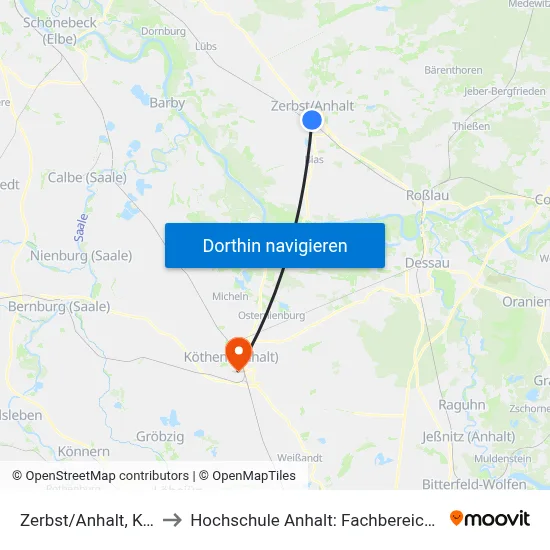 Zerbst/Anhalt, Kastanienallee to Hochschule Anhalt: Fachbereich Informatik & Sprachen map