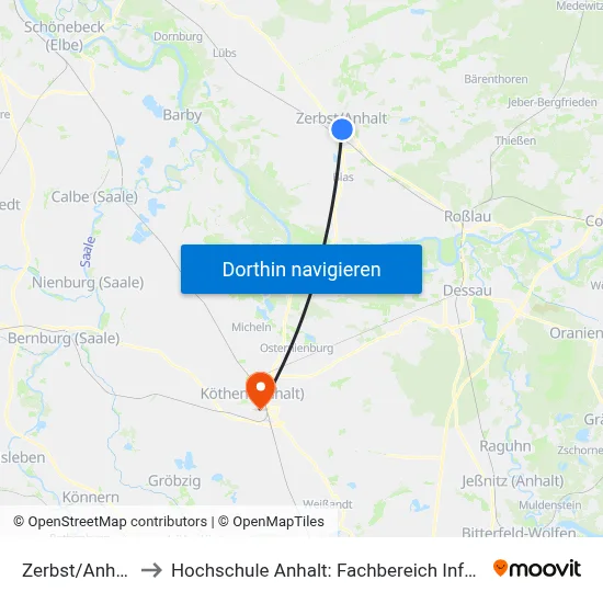 Zerbst/Anhalt, Post to Hochschule Anhalt: Fachbereich Informatik & Sprachen map