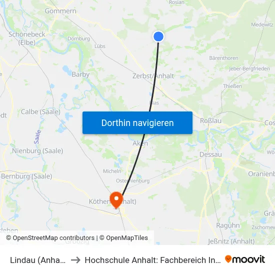 Lindau (Anhalt), Schule to Hochschule Anhalt: Fachbereich Informatik & Sprachen map