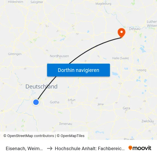 Eisenach, Weimarische Straße to Hochschule Anhalt: Fachbereich Informatik & Sprachen map