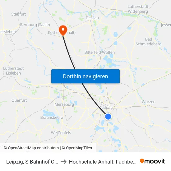 Leipzig, S-Bahnhof Connewitz (Tram/Bus) to Hochschule Anhalt: Fachbereich Informatik & Sprachen map