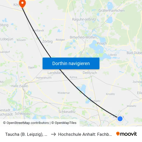 Taucha (B. Leipzig), Geschwister-Scholl-Str. to Hochschule Anhalt: Fachbereich Informatik & Sprachen map