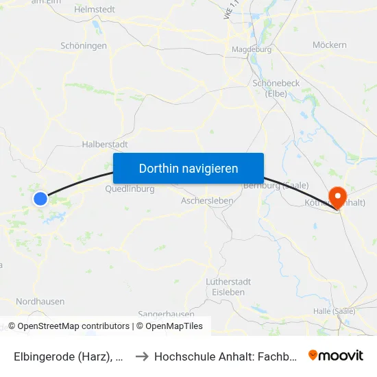 Elbingerode (Harz), Medizinisches Zentrum to Hochschule Anhalt: Fachbereich Informatik & Sprachen map