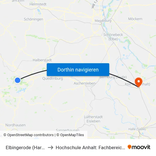 Elbingerode (Harz), Büchenberg to Hochschule Anhalt: Fachbereich Informatik & Sprachen map