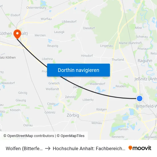 Wolfen (Bitterfeld), Filmweg to Hochschule Anhalt: Fachbereich Informatik & Sprachen map