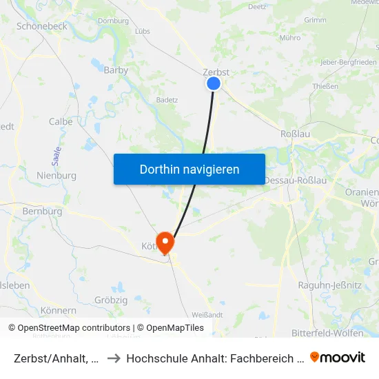 Zerbst/Anhalt, Brauereiweg to Hochschule Anhalt: Fachbereich Informatik & Sprachen map