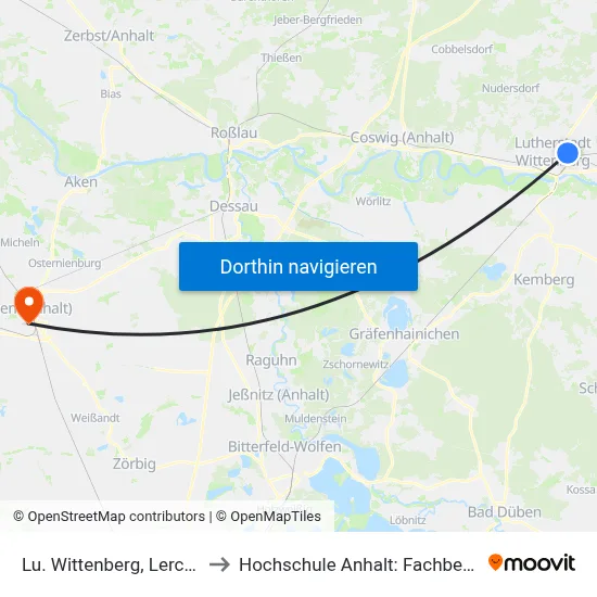Lu. Wittenberg, Lerchenbergstr./Kaufland to Hochschule Anhalt: Fachbereich Informatik & Sprachen map