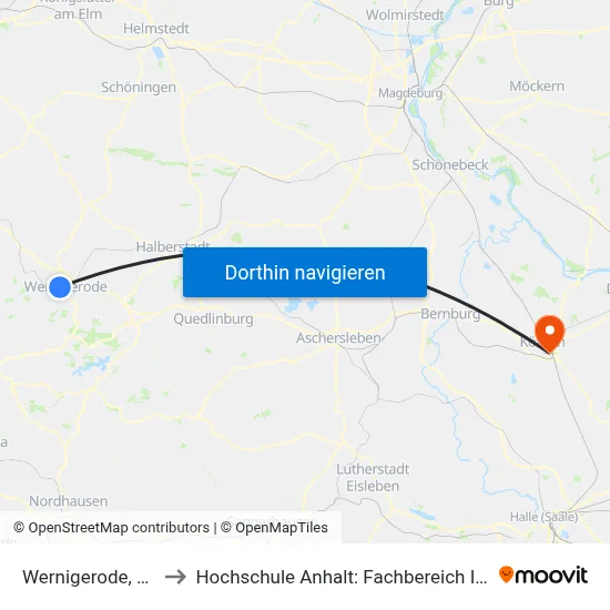 Wernigerode, Heidebreite to Hochschule Anhalt: Fachbereich Informatik & Sprachen map