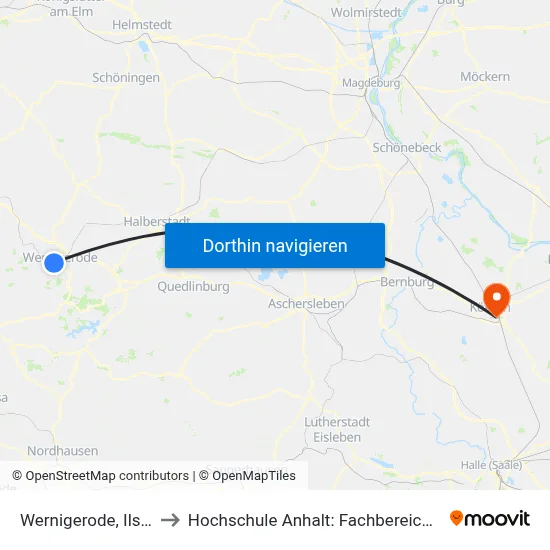 Wernigerode, Ilsenburger Str. to Hochschule Anhalt: Fachbereich Informatik & Sprachen map