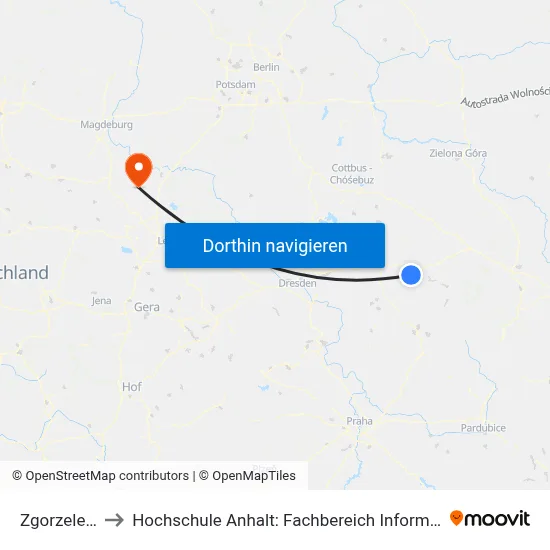 Zgorzelec(Gr) to Hochschule Anhalt: Fachbereich Informatik & Sprachen map