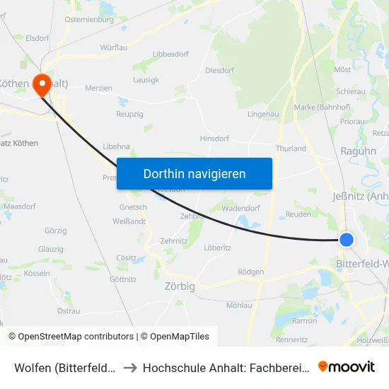 Wolfen (Bitterfeld), Bahnhof (Bus) to Hochschule Anhalt: Fachbereich Informatik & Sprachen map