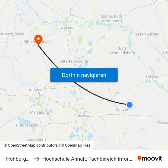 Hohburg, Linde to Hochschule Anhalt: Fachbereich Informatik & Sprachen map