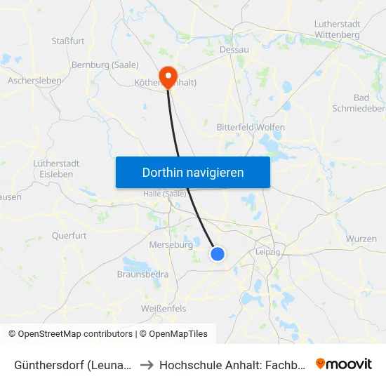 Günthersdorf (Leuna), Nova Shoppingcenter to Hochschule Anhalt: Fachbereich Informatik & Sprachen map