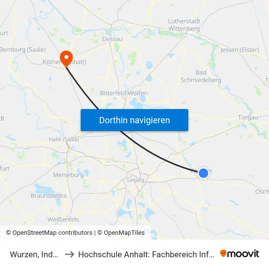 Wurzen, Industriestr. to Hochschule Anhalt: Fachbereich Informatik & Sprachen map