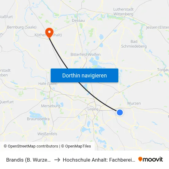 Brandis (B. Wurzen), Schulzentrum to Hochschule Anhalt: Fachbereich Informatik & Sprachen map