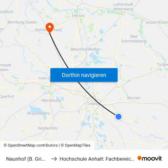 Naunhof (B. Grimma), Kornweg to Hochschule Anhalt: Fachbereich Informatik & Sprachen map