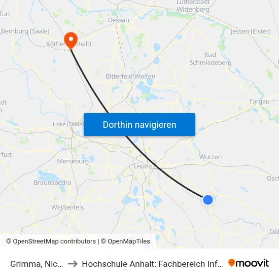 Grimma, Nicolaiplatz to Hochschule Anhalt: Fachbereich Informatik & Sprachen map