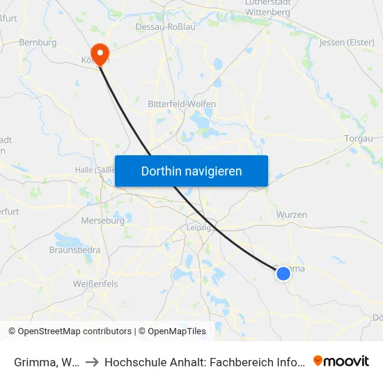 Grimma, Westring to Hochschule Anhalt: Fachbereich Informatik & Sprachen map