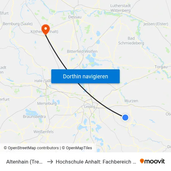 Altenhain (Trebsen), Teich to Hochschule Anhalt: Fachbereich Informatik & Sprachen map