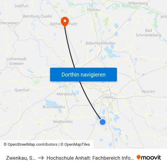 Zwenkau, Schulstr. to Hochschule Anhalt: Fachbereich Informatik & Sprachen map