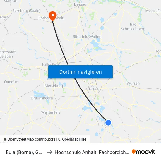 Eula (Borna), Gewerbegebiet to Hochschule Anhalt: Fachbereich Informatik & Sprachen map