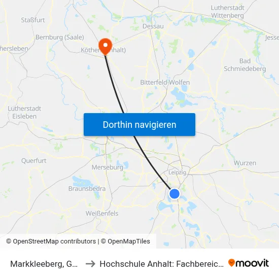 Markkleeberg, Gautzscher Platz to Hochschule Anhalt: Fachbereich Informatik & Sprachen map