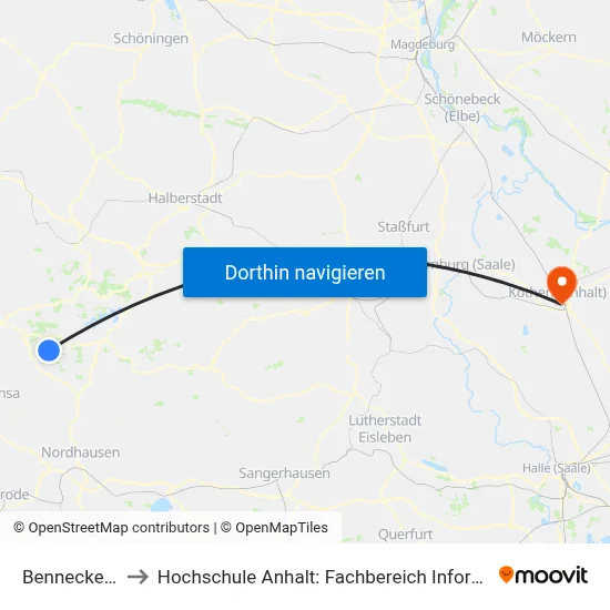 Benneckenstein to Hochschule Anhalt: Fachbereich Informatik & Sprachen map