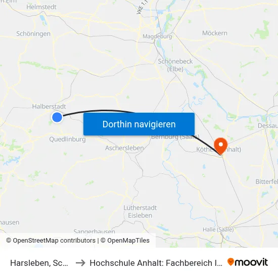 Harsleben, Schützenplatz to Hochschule Anhalt: Fachbereich Informatik & Sprachen map