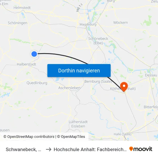 Schwanebeck, Friedensplatz to Hochschule Anhalt: Fachbereich Informatik & Sprachen map