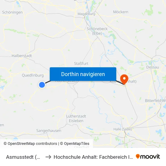 Asmusstedt (Ballenstedt) to Hochschule Anhalt: Fachbereich Informatik & Sprachen map