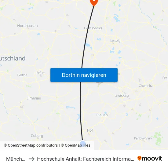 Münchberg to Hochschule Anhalt: Fachbereich Informatik & Sprachen map