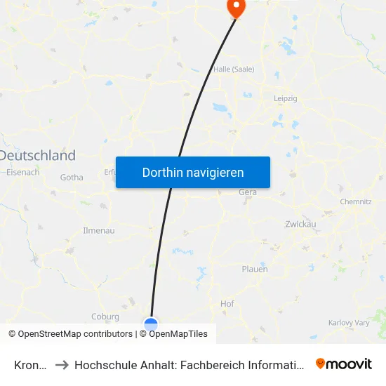Kronach to Hochschule Anhalt: Fachbereich Informatik & Sprachen map