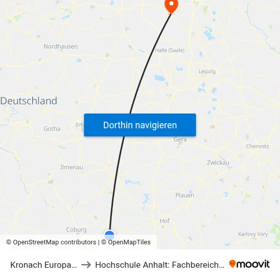 Kronach Europabrücke / Lgs to Hochschule Anhalt: Fachbereich Informatik & Sprachen map