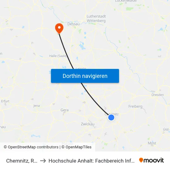 Chemnitz, Rößlerstr to Hochschule Anhalt: Fachbereich Informatik & Sprachen map