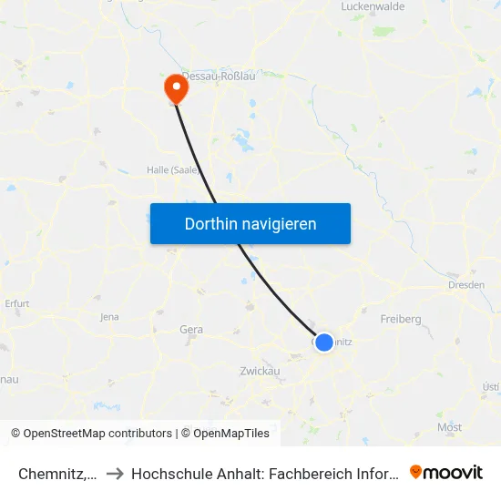 Chemnitz, Borna to Hochschule Anhalt: Fachbereich Informatik & Sprachen map