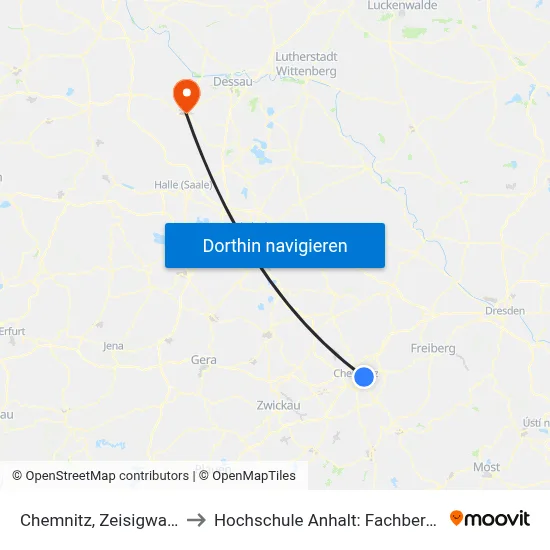 Chemnitz, Zeisigwald, Klinik Bethanien to Hochschule Anhalt: Fachbereich Informatik & Sprachen map