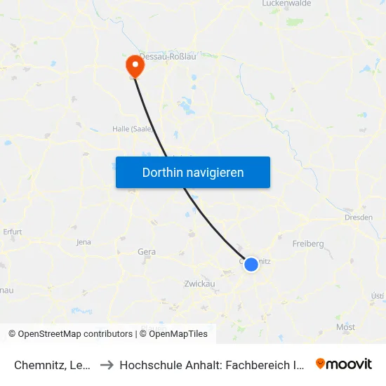 Chemnitz, Leonhardtstr to Hochschule Anhalt: Fachbereich Informatik & Sprachen map
