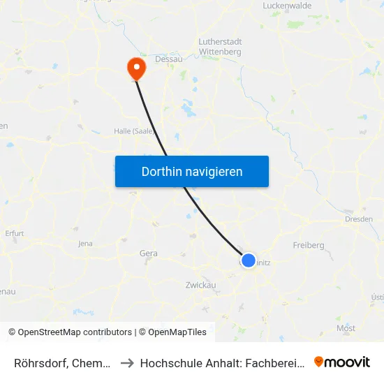 Röhrsdorf, Chemnitz Center Nord to Hochschule Anhalt: Fachbereich Informatik & Sprachen map