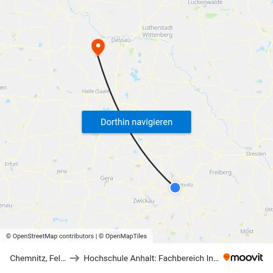 Chemnitz, Felsendome to Hochschule Anhalt: Fachbereich Informatik & Sprachen map