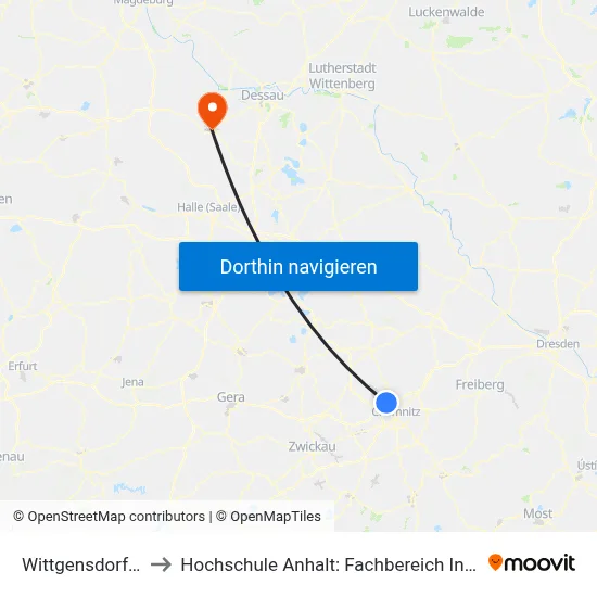 Wittgensdorf, Rathaus to Hochschule Anhalt: Fachbereich Informatik & Sprachen map