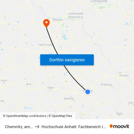 Chemnitz, am Stadtbad to Hochschule Anhalt: Fachbereich Informatik & Sprachen map