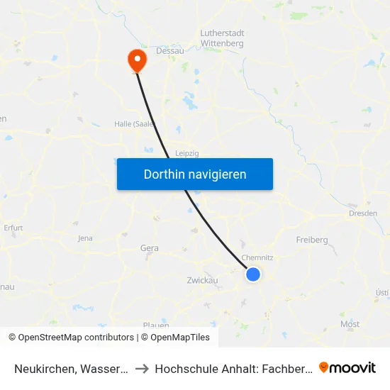 Neukirchen, Wasserschloss Klaffenbach to Hochschule Anhalt: Fachbereich Informatik & Sprachen map