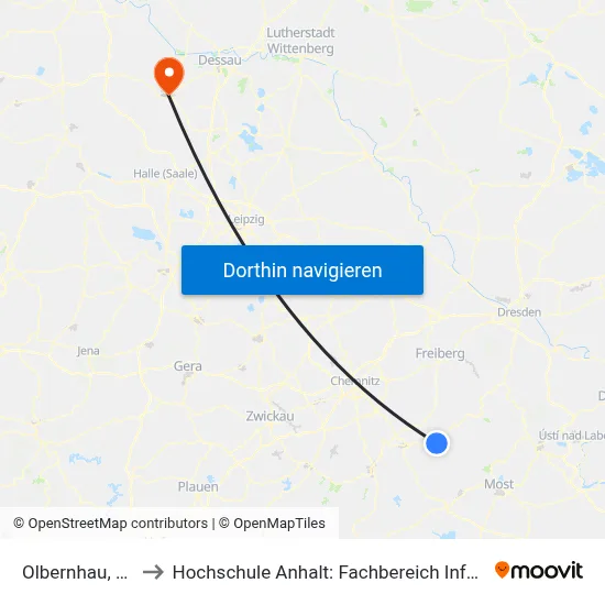 Olbernhau, Friedhof to Hochschule Anhalt: Fachbereich Informatik & Sprachen map