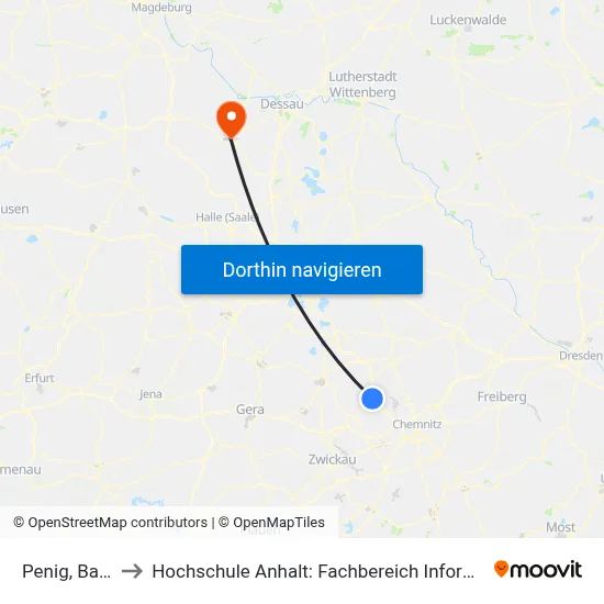 Penig, Bahnhof to Hochschule Anhalt: Fachbereich Informatik & Sprachen map