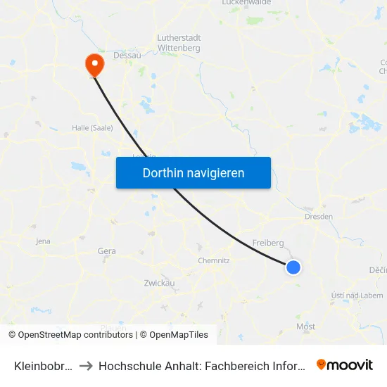 Kleinbobritzsch to Hochschule Anhalt: Fachbereich Informatik & Sprachen map