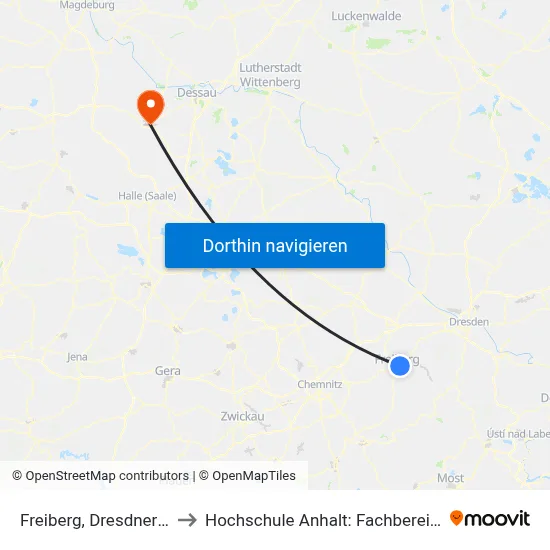 Freiberg, Dresdner Str/Schachtweg to Hochschule Anhalt: Fachbereich Informatik & Sprachen map