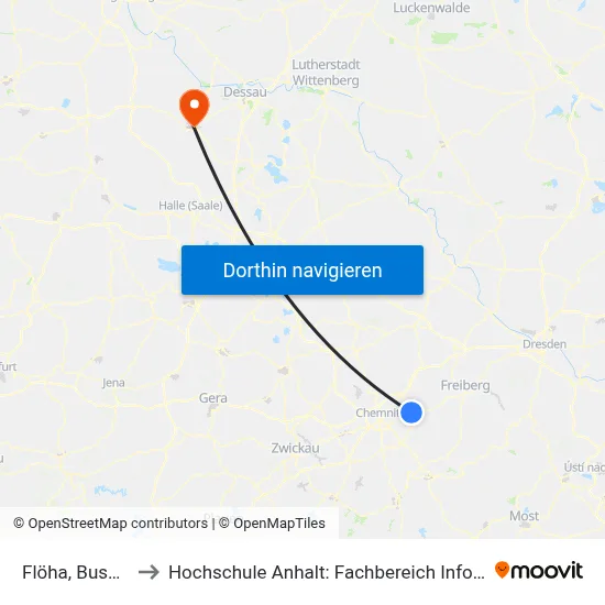 Flöha, Busbahnhof to Hochschule Anhalt: Fachbereich Informatik & Sprachen map