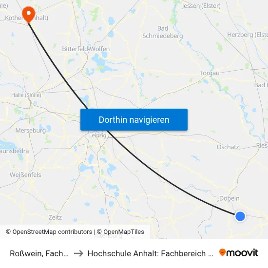 Roßwein, Fachhochschule to Hochschule Anhalt: Fachbereich Informatik & Sprachen map